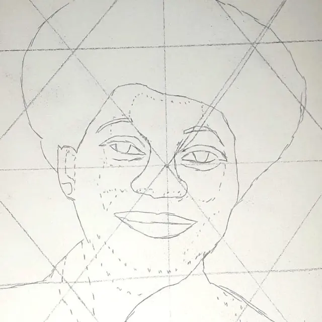 Grid line sketch of portrait