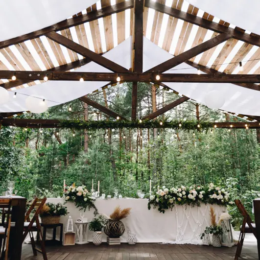 Wedding tent in forested area